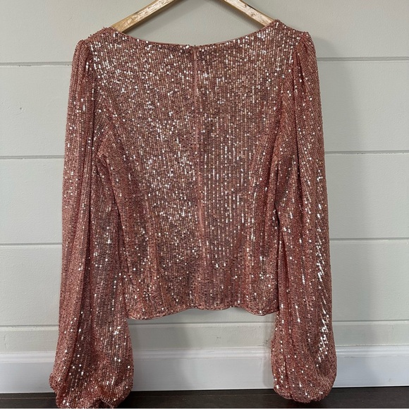 NWT Lulus Stay Shining Rose Gold Sequin Long Sleeve Top Party Holiday XL - Picture 7 of 13